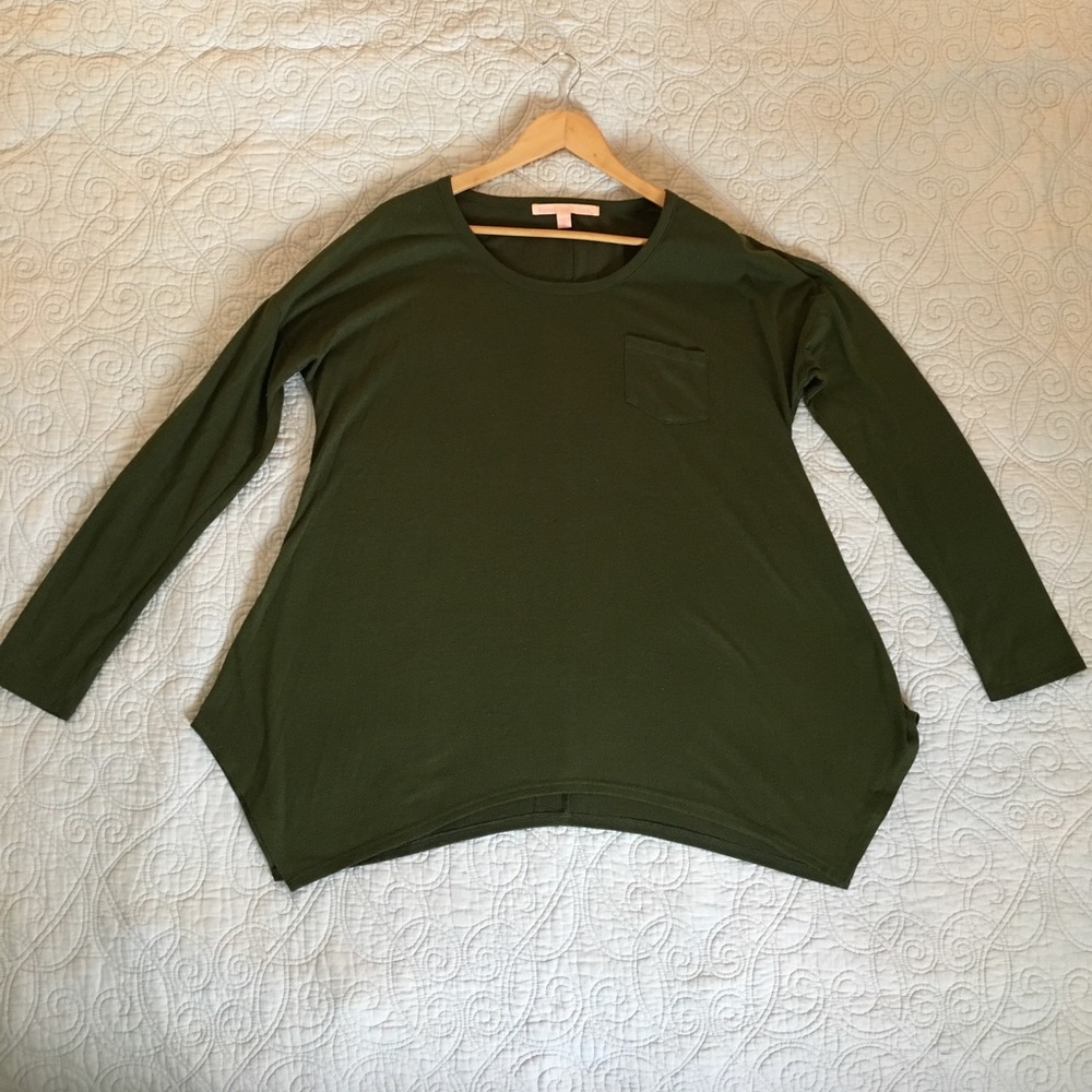 Rebellious. One olive handkerchief hem long sleeve